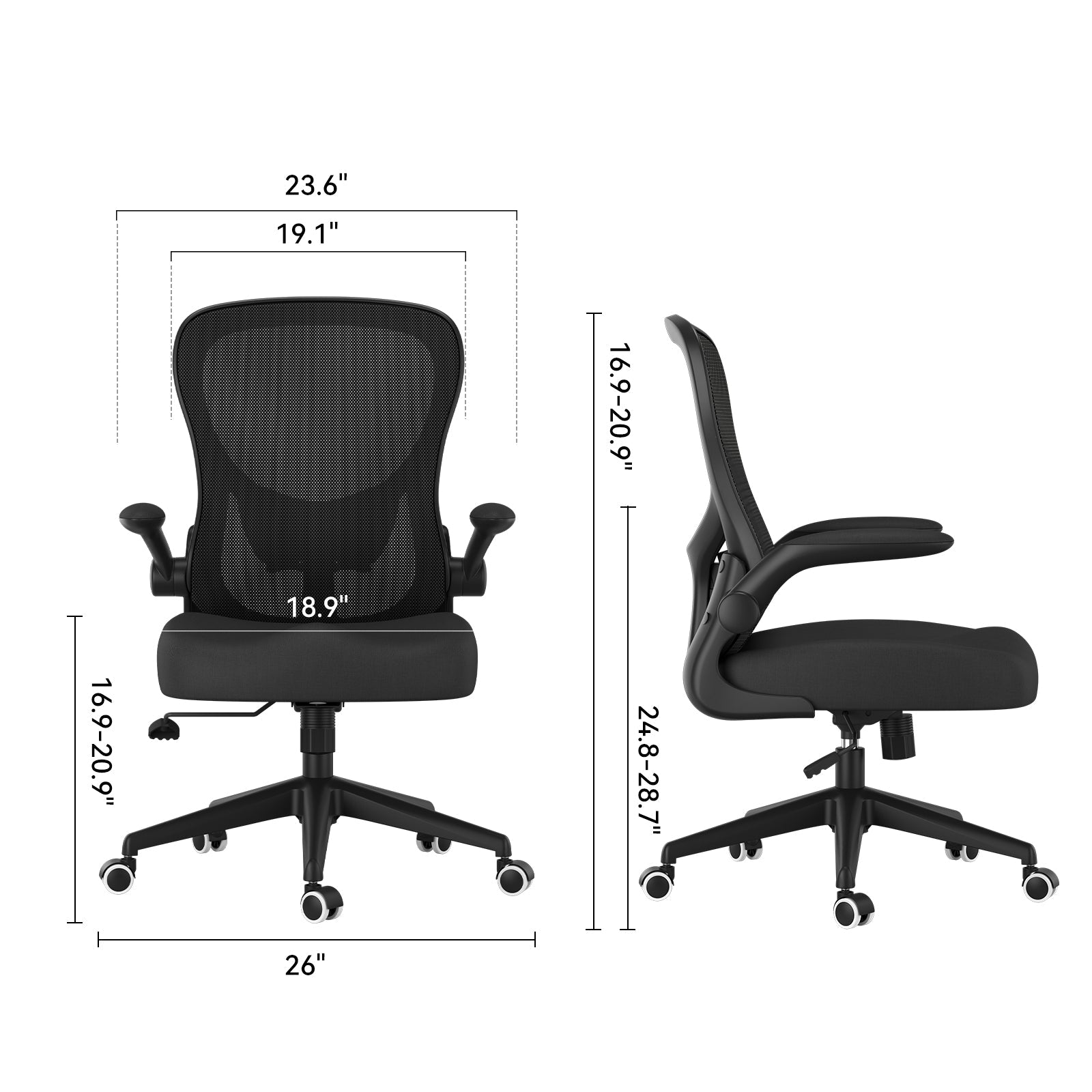 HBADA Butterfly Office Chair-J3 black dimensions