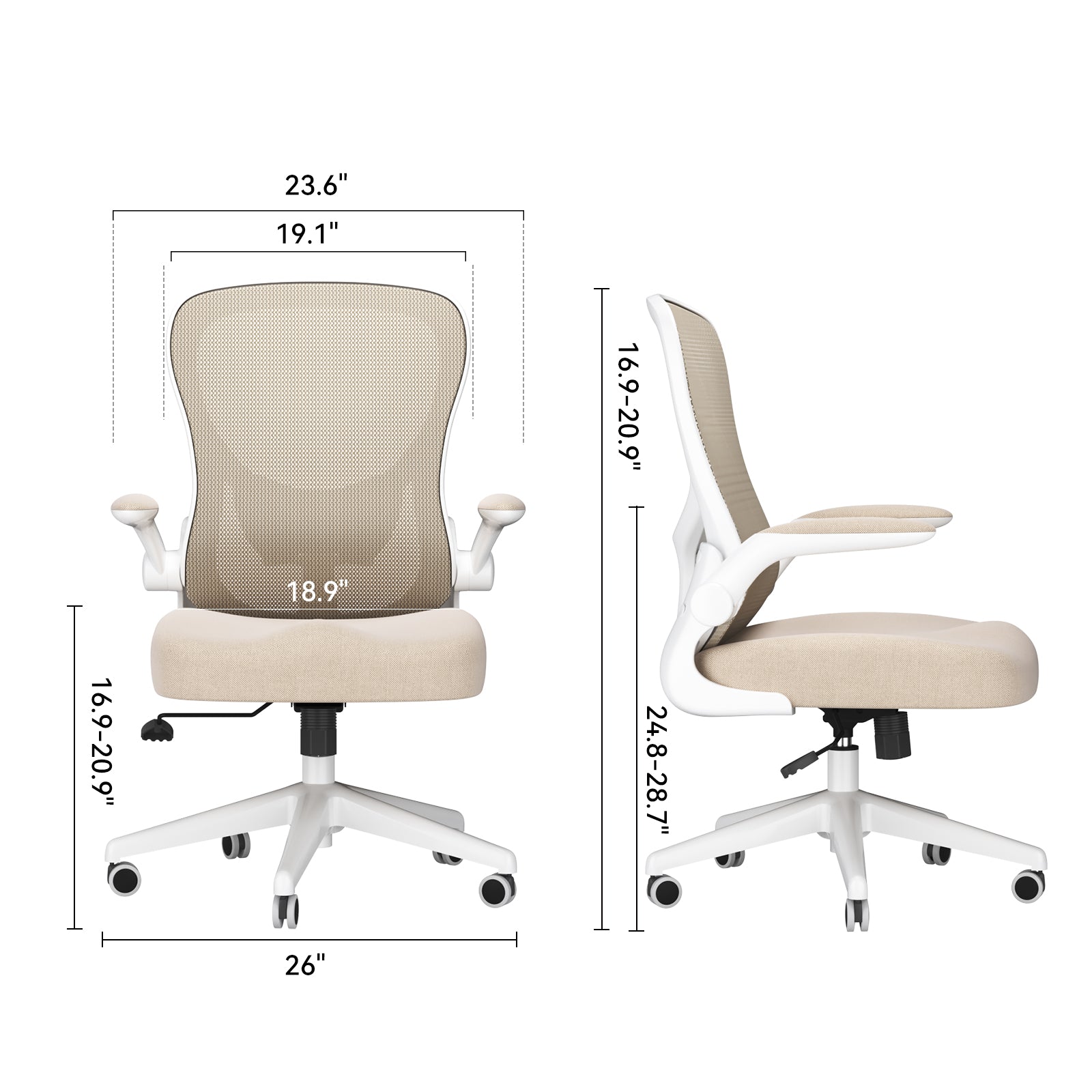 HBADA Butterfly Office Chair-J3 gray dimensions