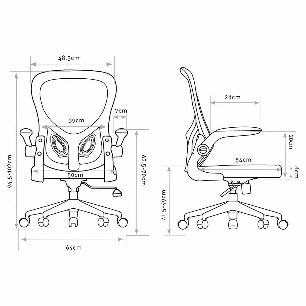 HBADA Butterfly Office Chair-J3 daft dimensions