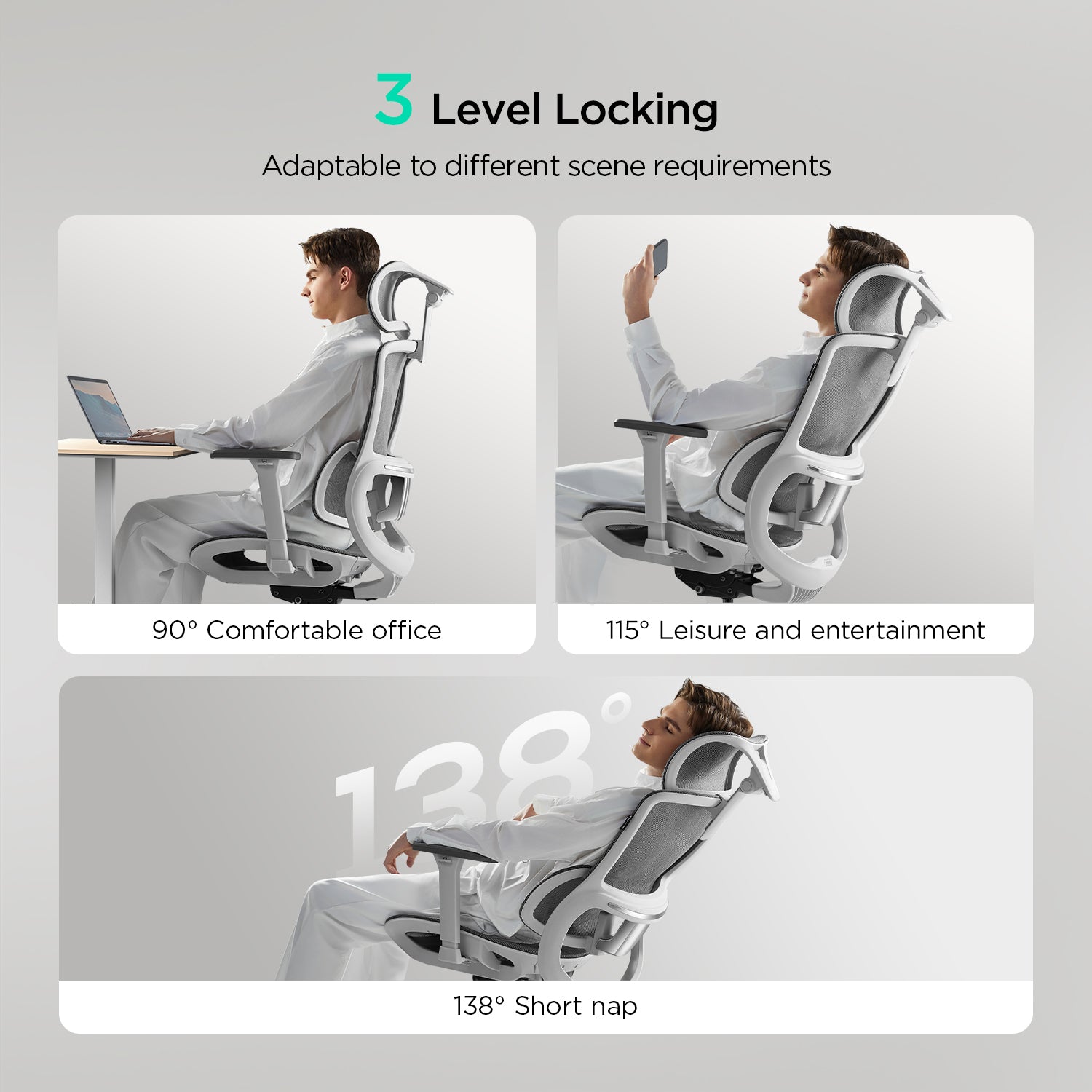 Hbada E2 Pro Ergonomic Office Chair without Footrest white locking function