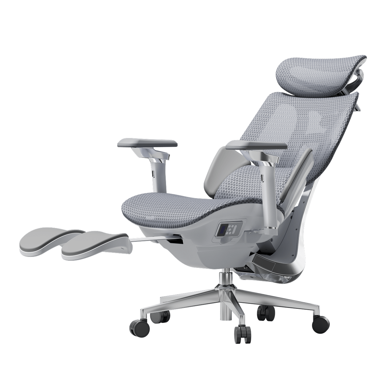 HBADA X7 Smart Gray 140-degree deep recline with integrated massage and graphene heating technology.~0