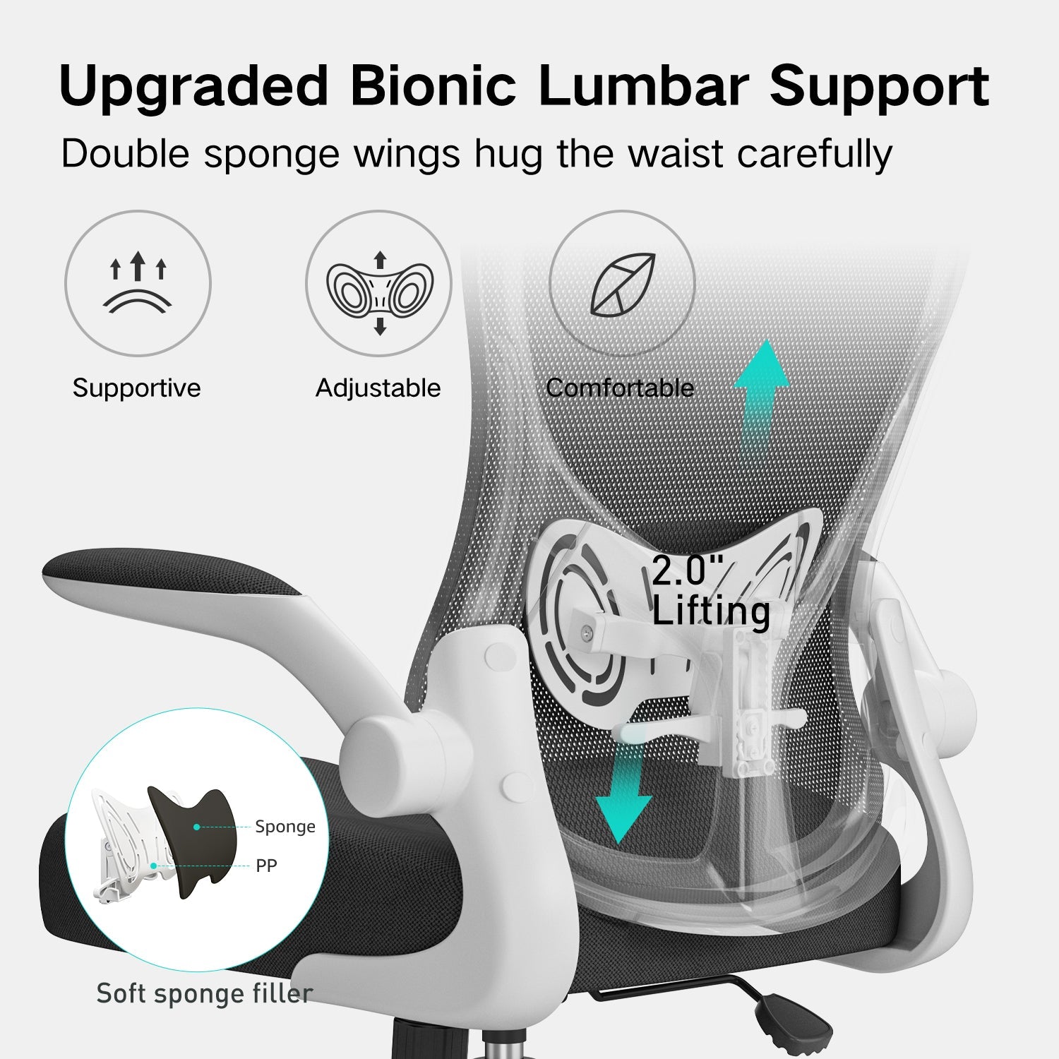 HBADA Butterfly Office Chair-J3 white lumbar support