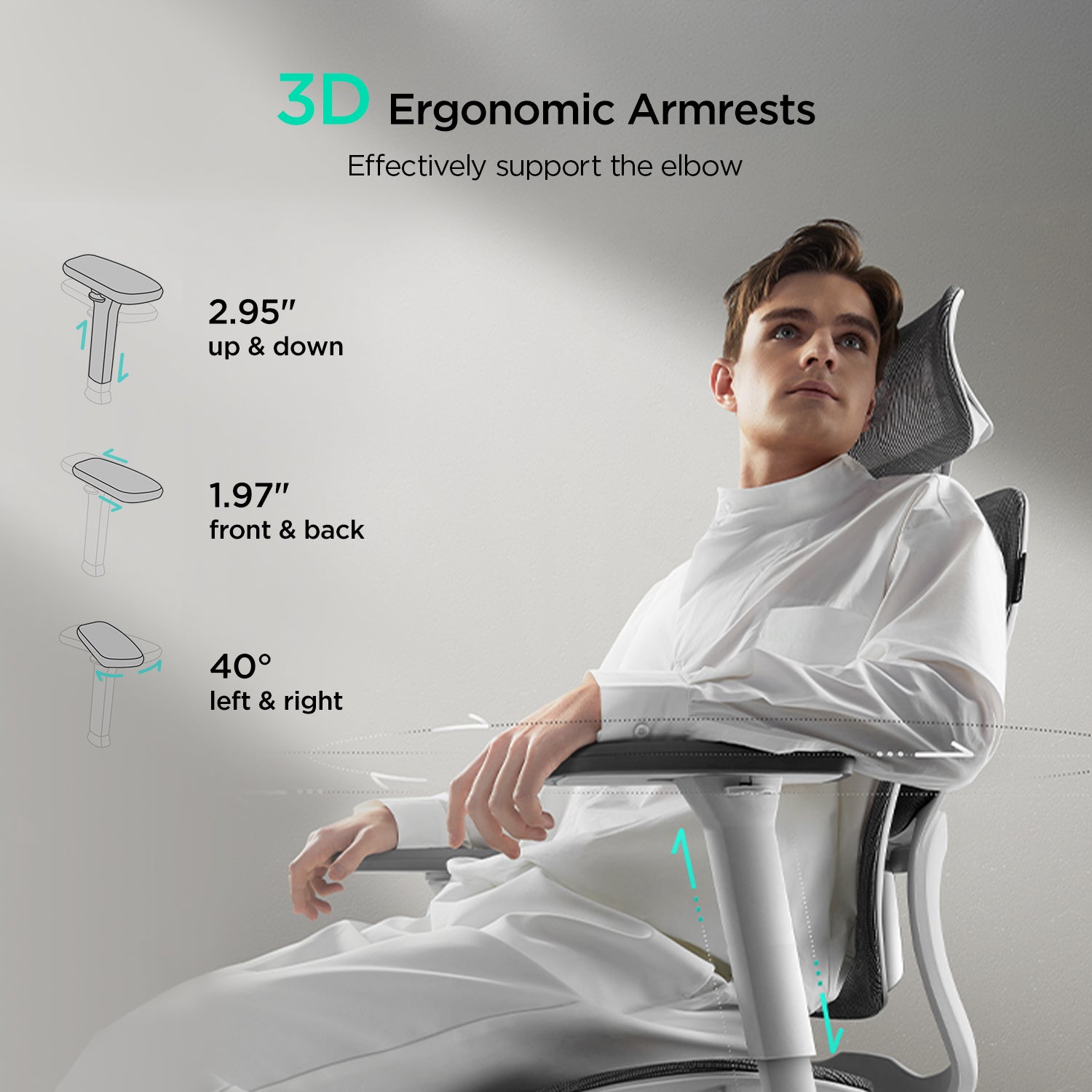 Hbada E2 Pro Ergonomic Office Chair without Footrest white armrests