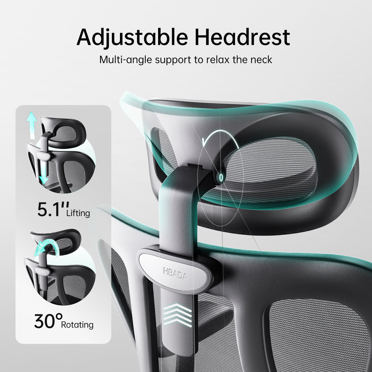 HBADA P3 Ergonomic Chair with Footrest headrest