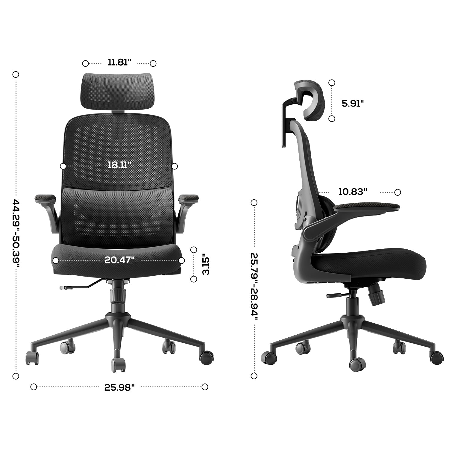 HBADA P1 Ergonomic Office Chair black dimensions