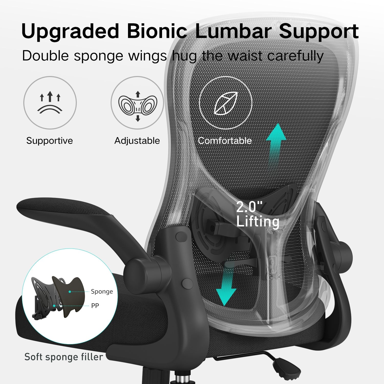 HBADA Butterfly Office Chair-J3 black lumbar support