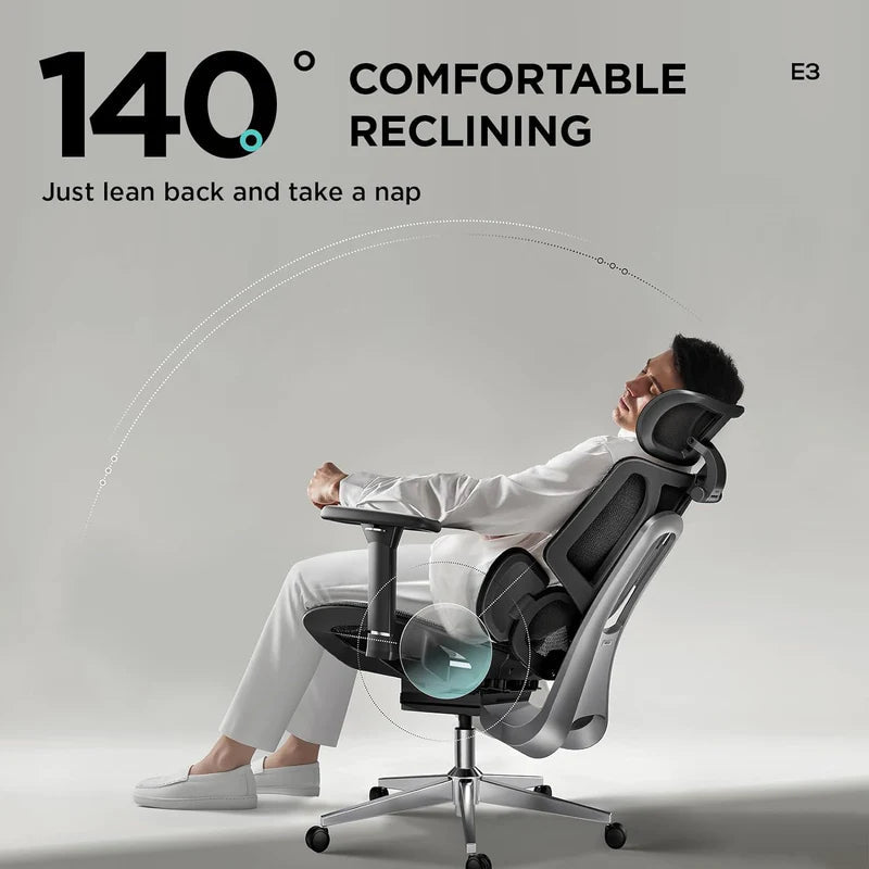 HBADA E3 Air Ergonomic Office Chair without footrest black reclining angle