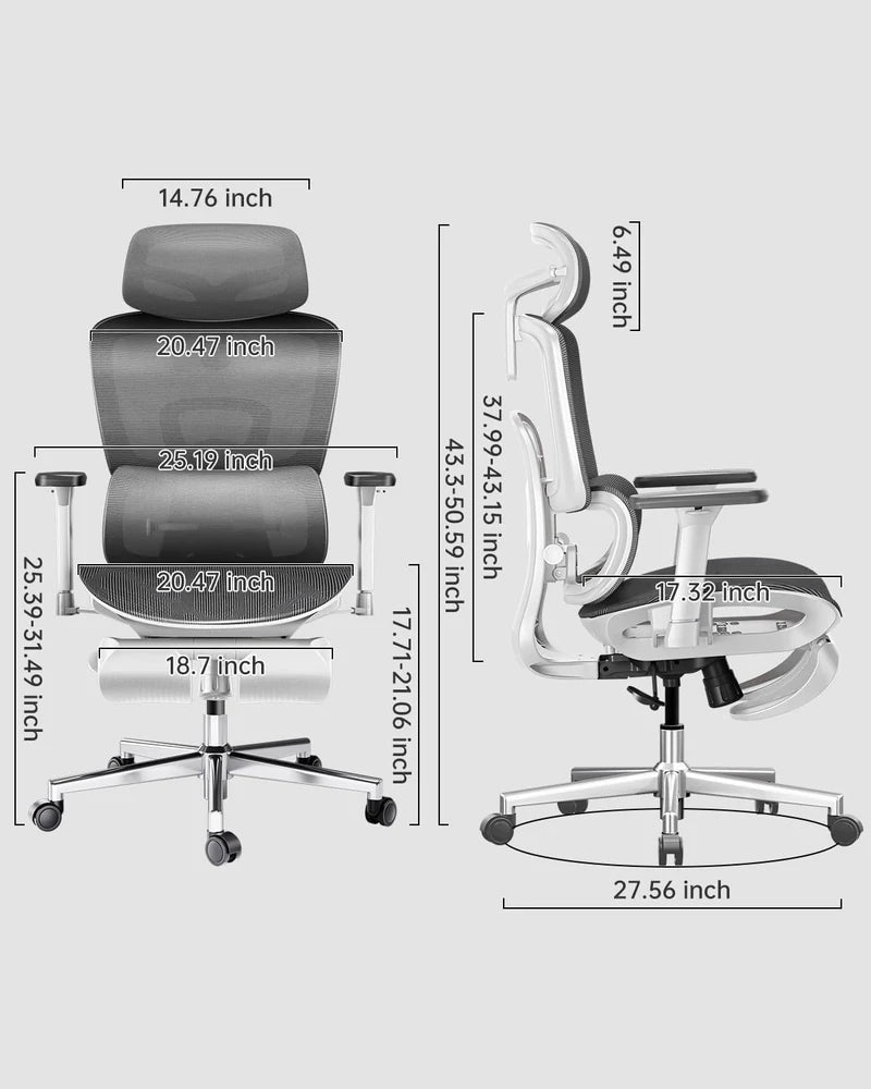 Hbada E2 Ergonomic Office Chair white dimensions