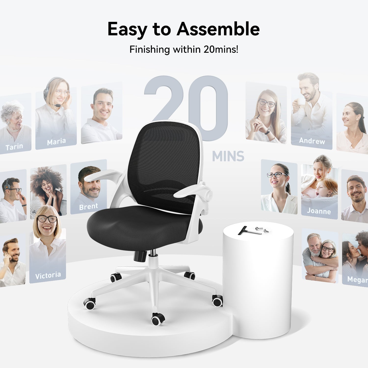 HBADA Penguin-inspired Office Chair-J1 white assemble