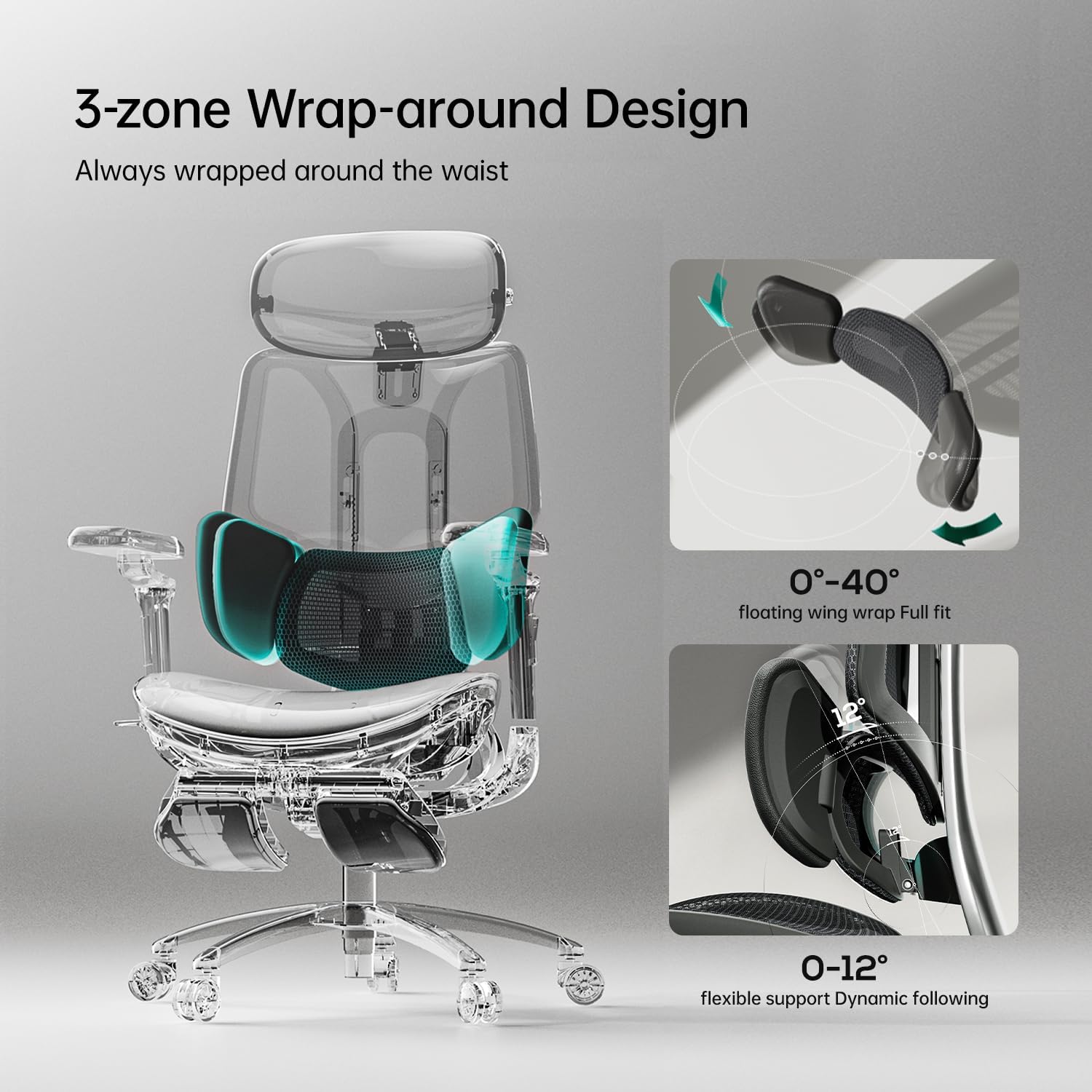 HBADA E3 Ultra Ergonomic Office Chair black lumbar support detail