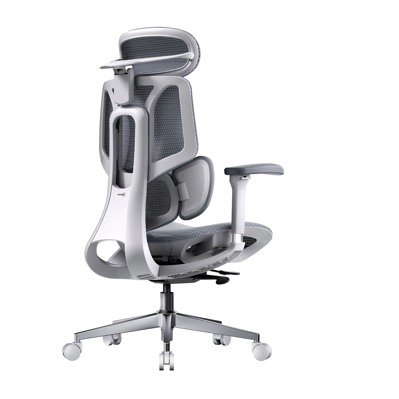 Bio-synchronized mechanics on the HBADA E3 Air grey chair: maintaining L4-L5 alignment during work.~0-0