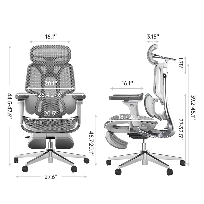 HBADA E3 Air Ergonomic Office Chair with footrest gray dimensions