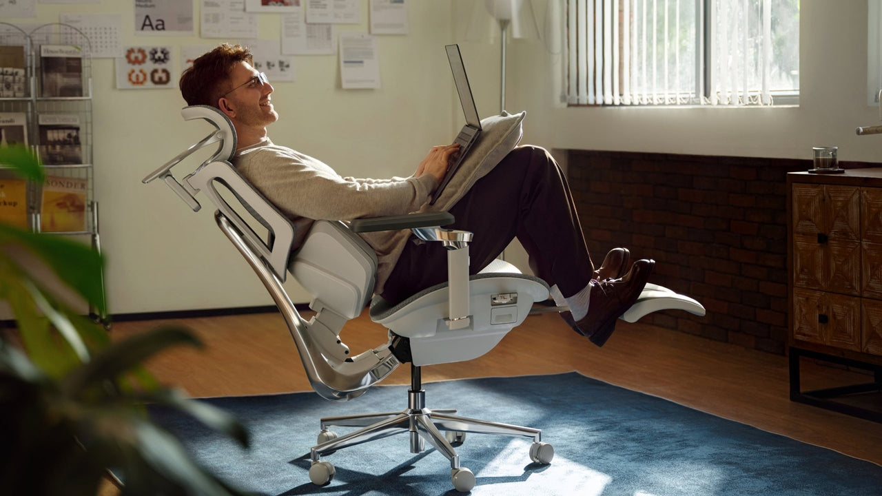 HBADA 2026 ergonomic chair in a modern home office setup for professional productivity.~scene