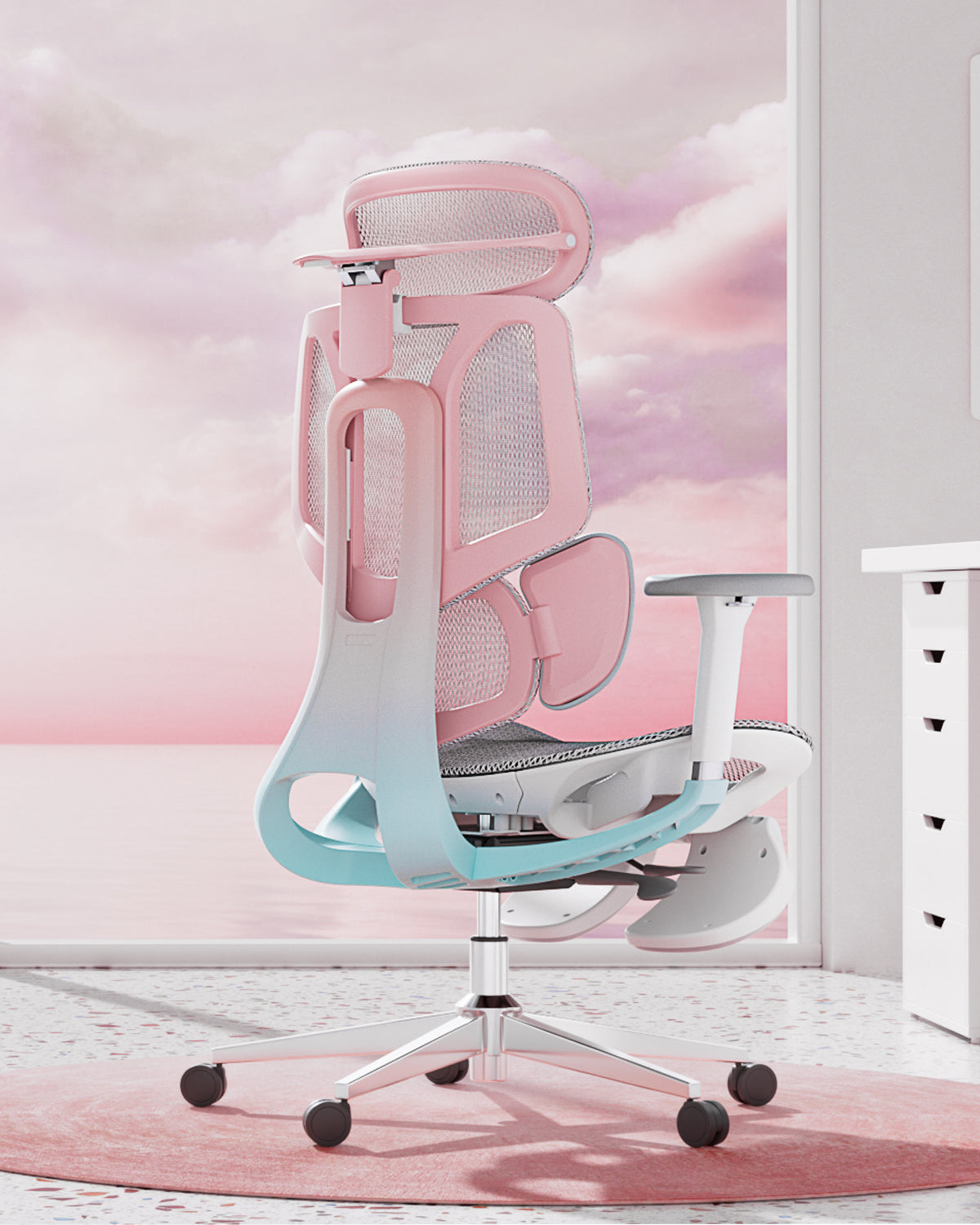 Chaise de bureau ergonomique HBADA E3 Pro (avec repose-pieds) - Rose