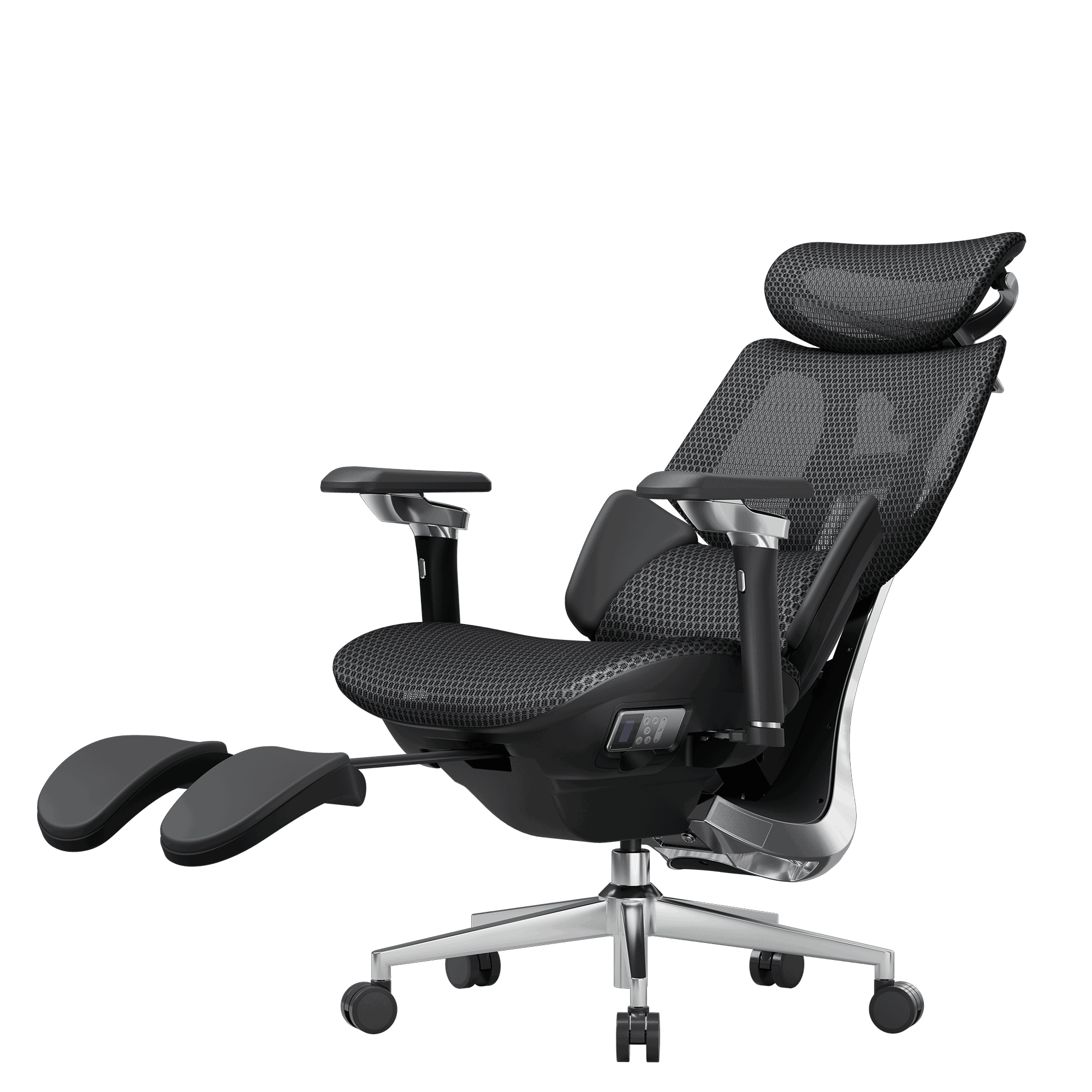 Therapeutic recovery: HBADA X7 Black smart chair featuring 8D bionic massage for chronic back pain relief.~1