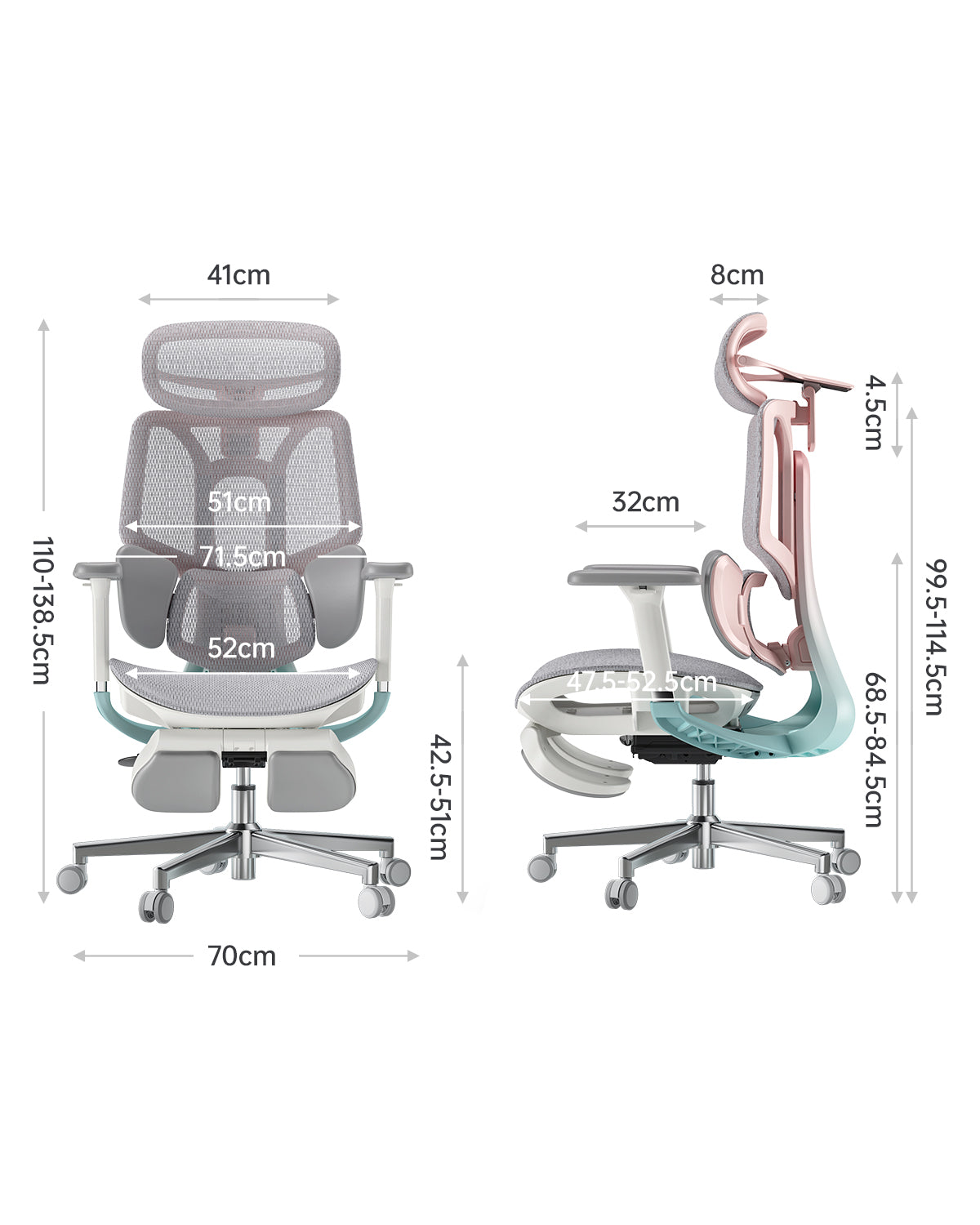 Chaise de bureau ergonomique HBADA E3 Pro (avec repose-pieds) - Rose