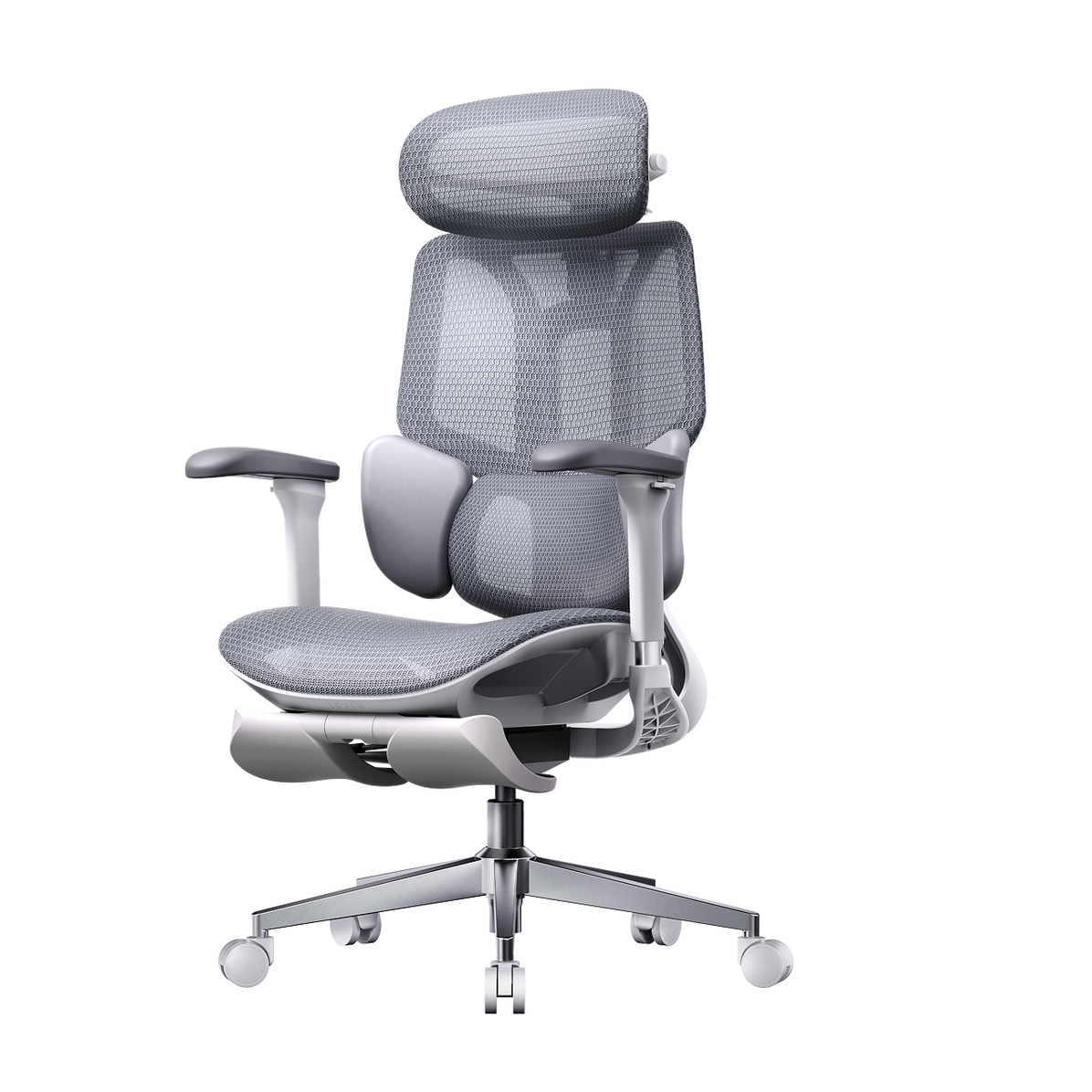 Grey ergonomic desk chair by HBADA featuring a reinforced frame and 150kg weight capacity.~0-1