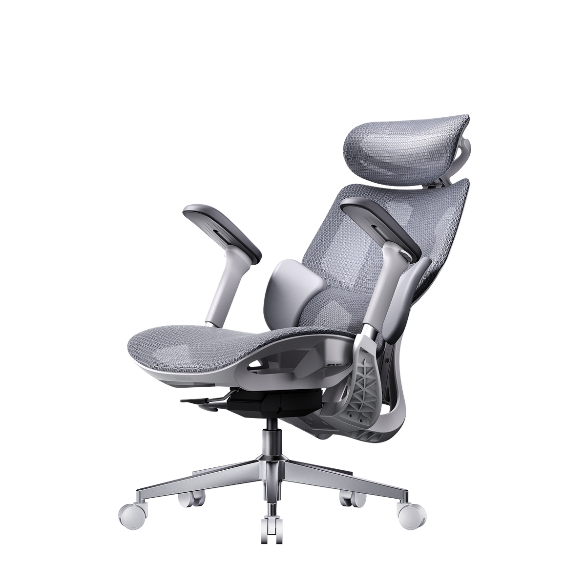 HBADA E3 Air grey 135-degree recline for home office productivity and spinal pressure relief.~0-0
