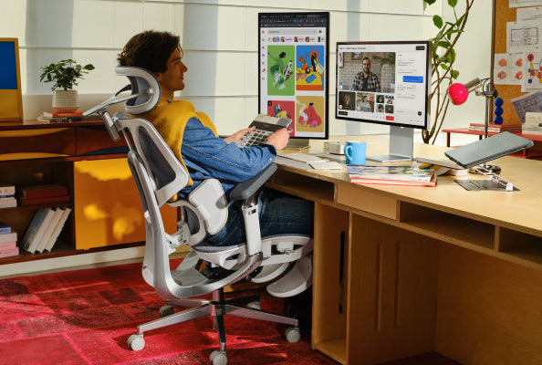 Home Office E3 Ultra Premium Ergonomic Desk Chair Grey and White Modern Design