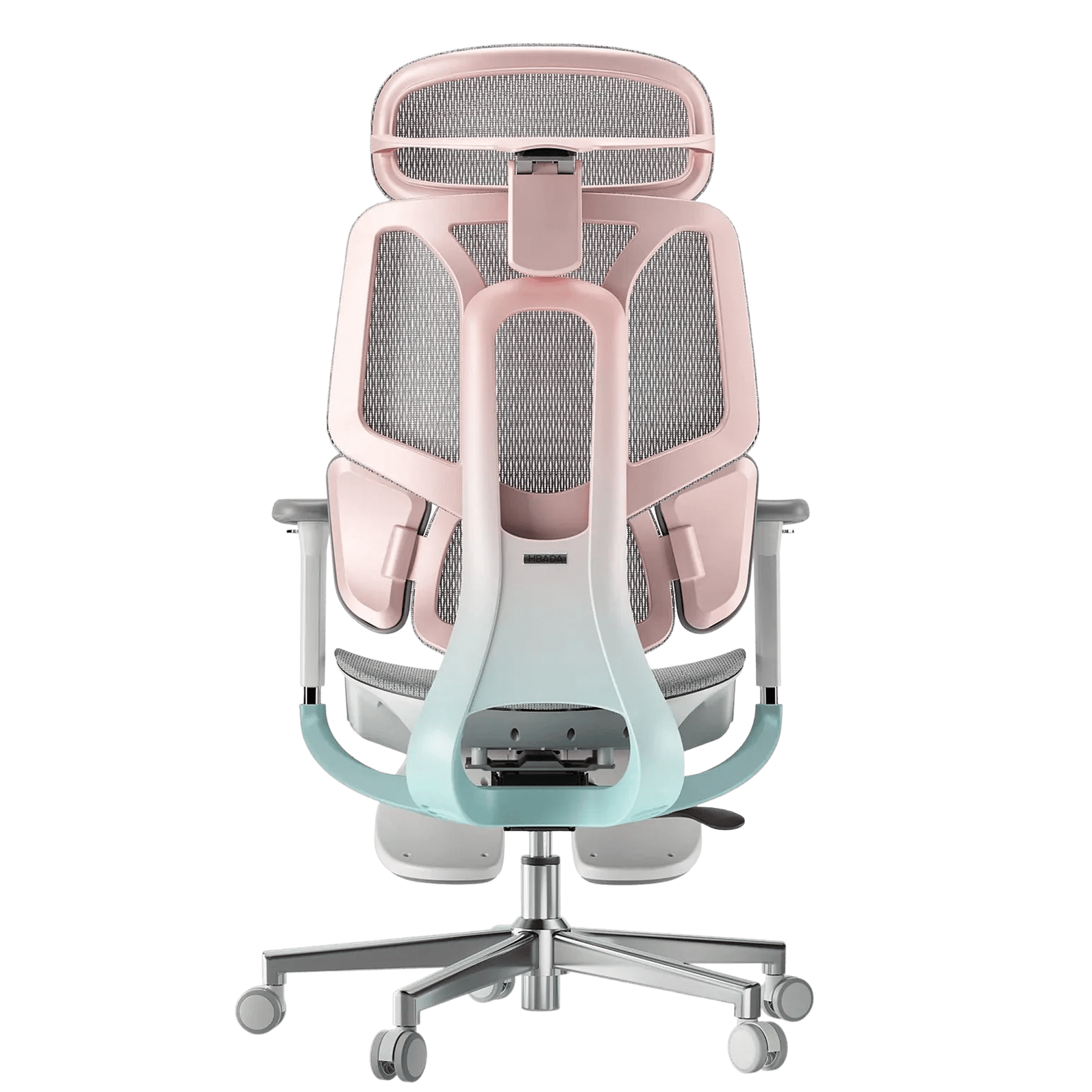 Ergonomic office chair with pink and blue gradient on a green background-pink
