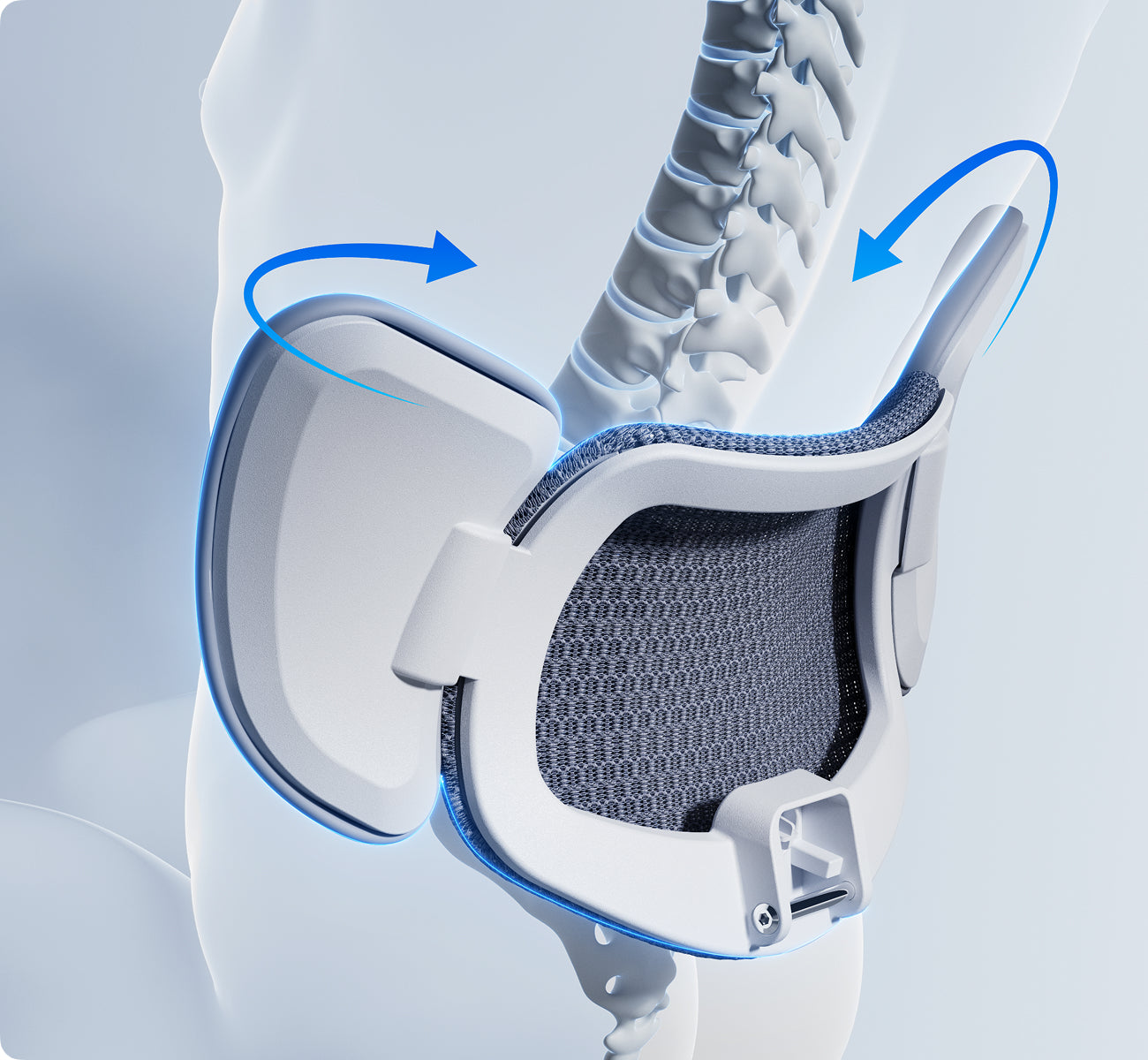 HBADA ergonomic chair lumbar support wrapping around the lower back with spine illustration