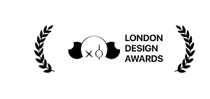 Logo of the London Design Awards with laurel wreath and design elements on a white background