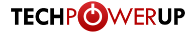 TechPowerUp logo with red power symbol on a black background