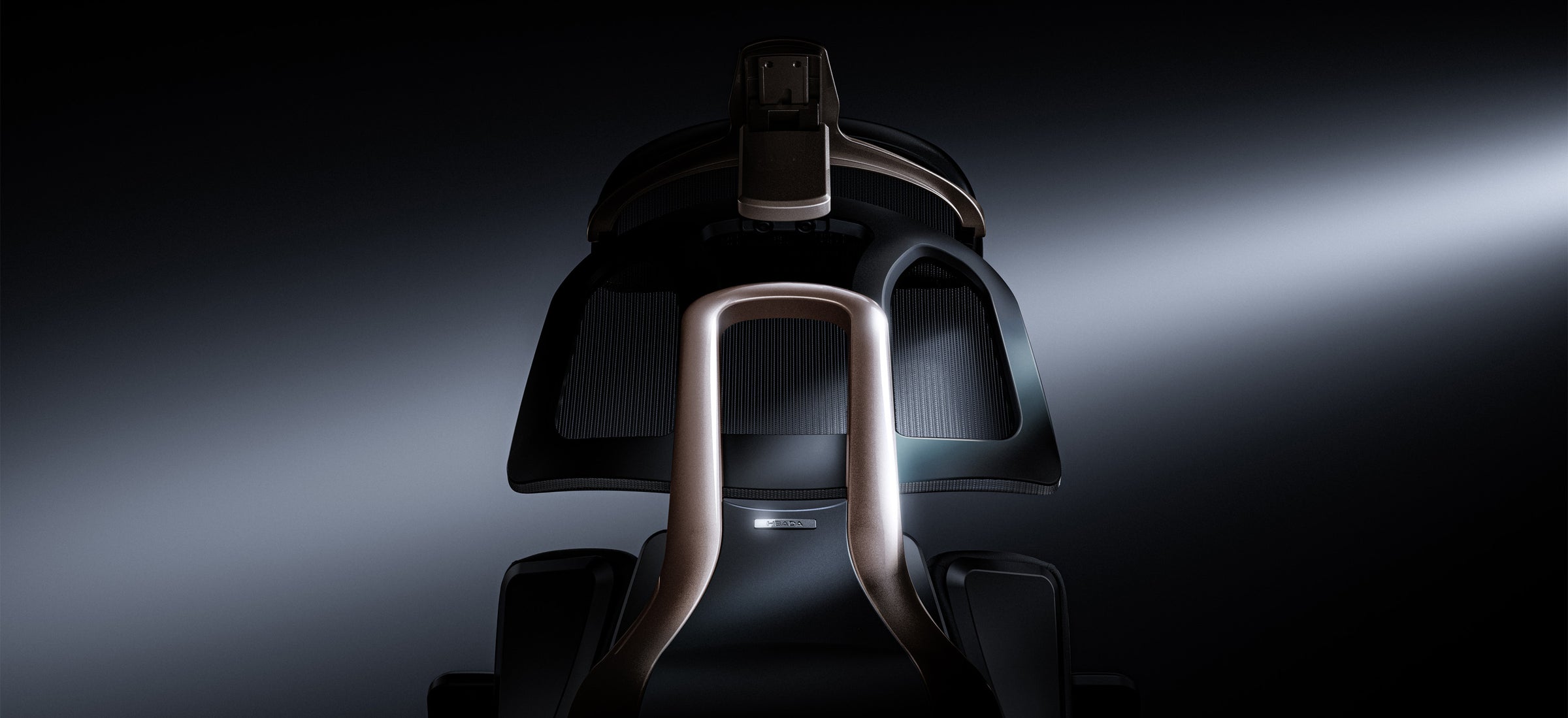 Side profile of HBADA X7 smart chair showing the 140-degree recline and reinforced frame.